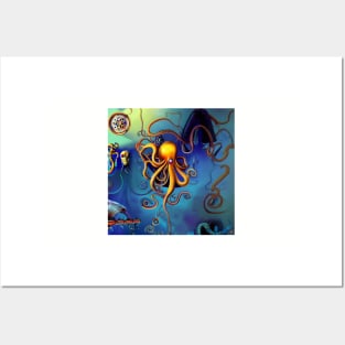 Steampunk fantasy octopus, AI art Posters and Art